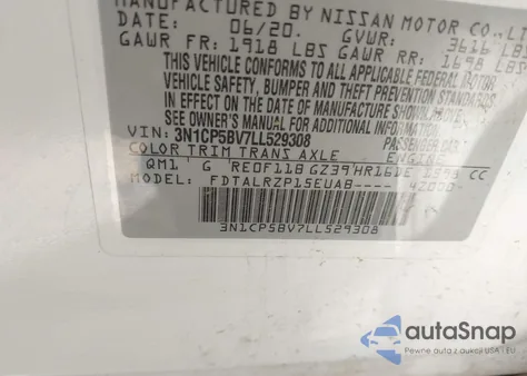 2020 Nissan Kicks S Xtronic Cvt from USA, damaged, VIN 3N1CP5BV7LL529308